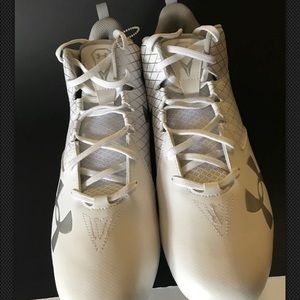 Under Armour Ripshot Mid MC Cleats, White, SZ 14